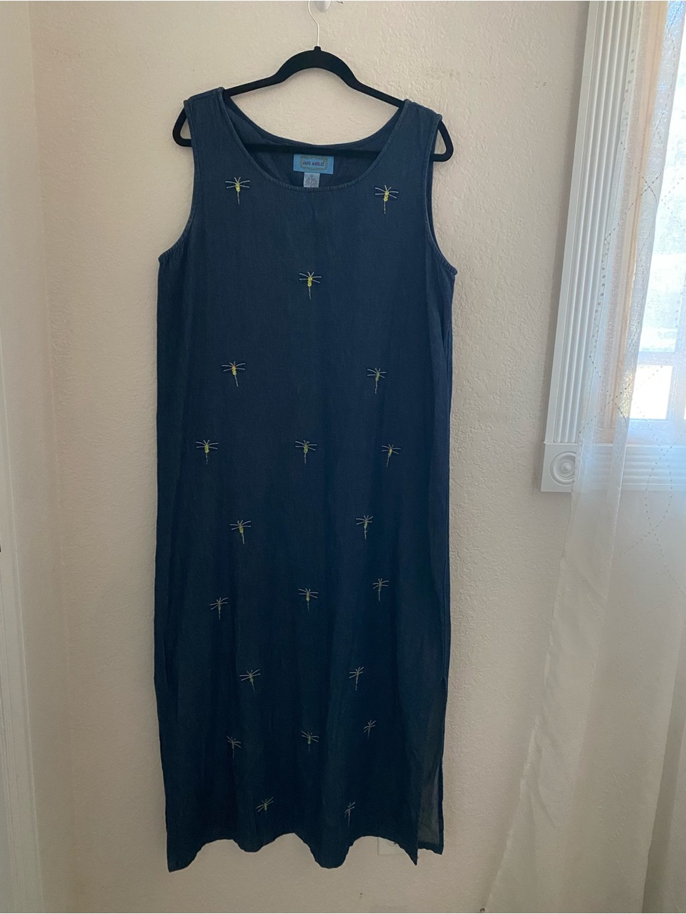 Jane Ashley Navy Sleeveless Maxi Dress with Yellow Embroidery